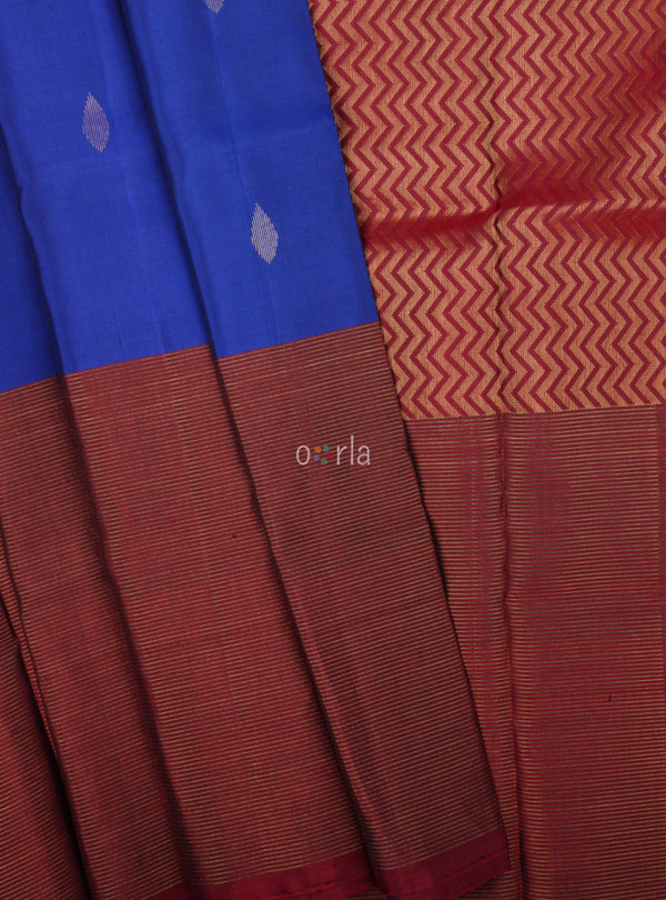 Ezhil - Royal Blue & Maroon (Long Border) Handloom Soft Silk Saree