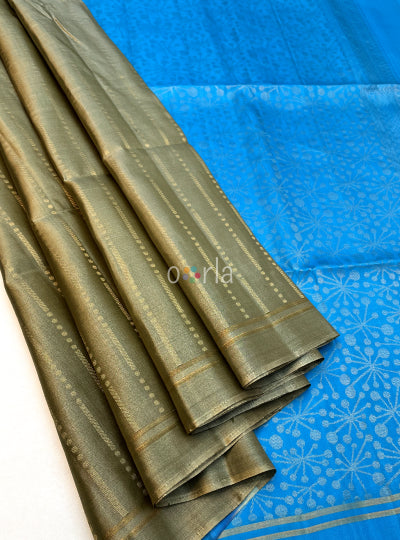 Swarnam - Beige & Blue Turning Handloom Soft Silk Saree