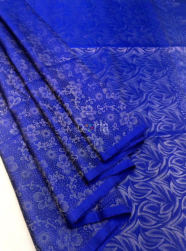 Ezhil - Royal Blue Pure Silver Zari with Sleeve Work Handloom Soft Silk Saree
